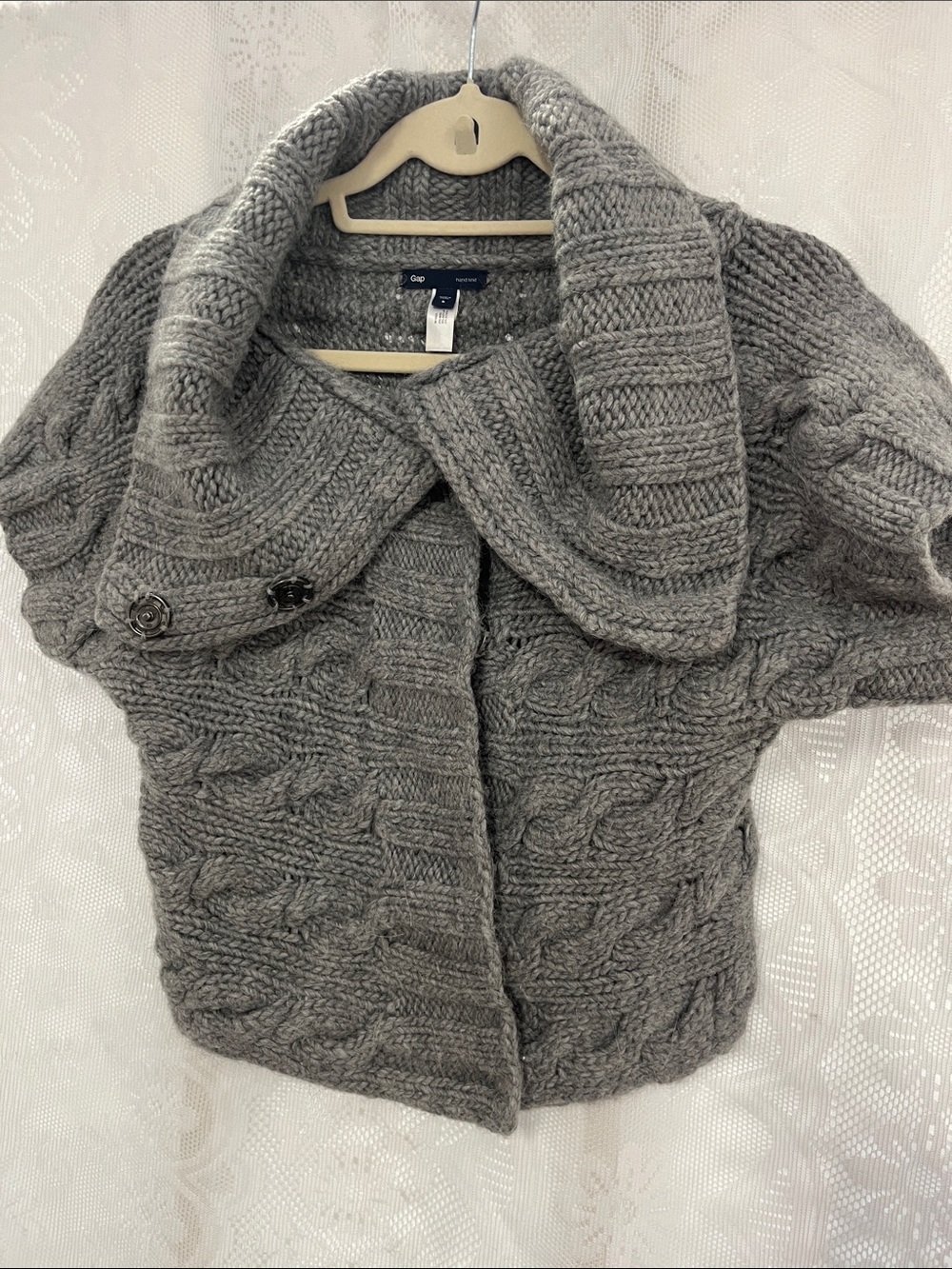 GAP Hand knit Gray Wool /Alpaca Blend Short-Sleeve Cowl Sweater S